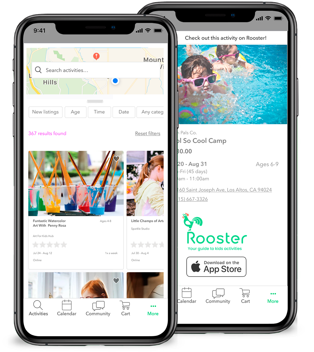 rooster app screenshot of kids activities