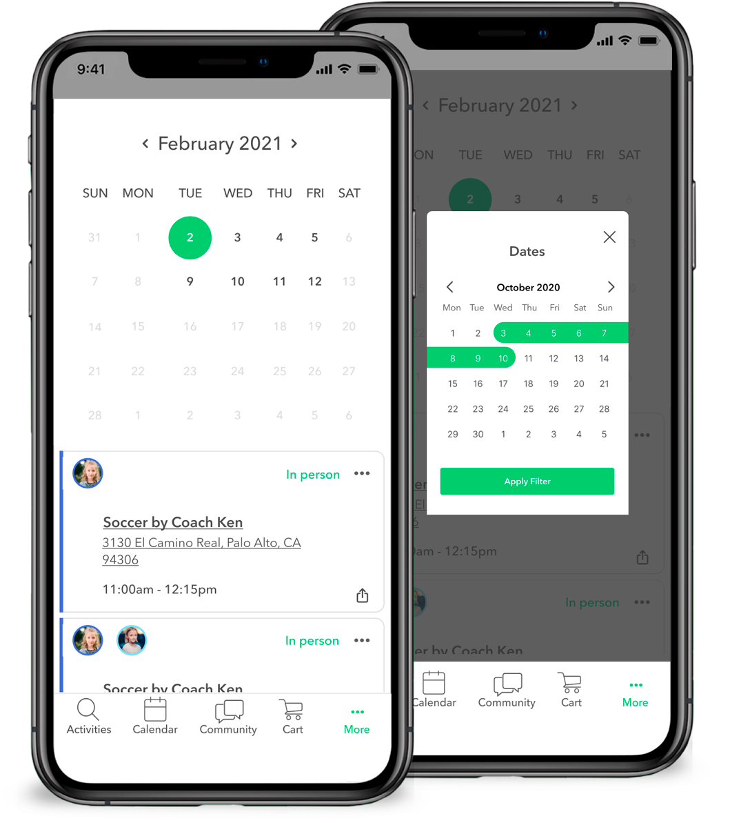 rooster app screenshot for activities